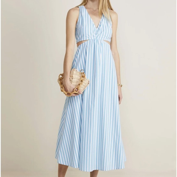 Vineyard Vines Dresses & Skirts - Vineyard Vines Cut Out Midi Dress Mist Blue White Stripe Sleeveless 0 Coastal